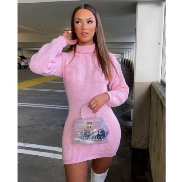 Dresses | Pink Knitted Turtle Neck Long Sleeve Mini Sweater Dress | Poshmark Dresses | Pink Knitted Turtle Neck Long Sleeve Mini Sweater Dress | Poshmark